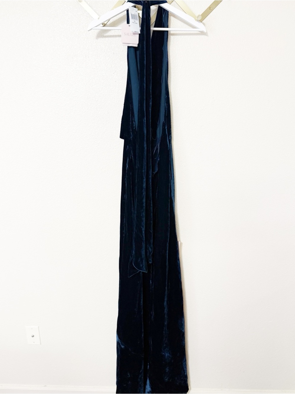 Sau Lee Pearl Cowl Scarf Open Back Strappy Velvet Gown in Midnight Blue Size 12 - Picture 8 of 12